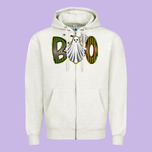 Boo Ghost Zipper Hoodie Designed By Racoondesign
