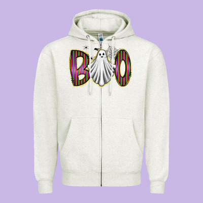 Boo Ghost Zipper Hoodie Designed By Racoondesign
