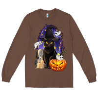 Chestnut Halloween Cat and Pumpkin Long Sleeve Tee - texasbilliewilder