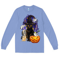 Colony Blue Halloween Cat and Pumpkin Long Sleeve Tee - texasbilliewilder
