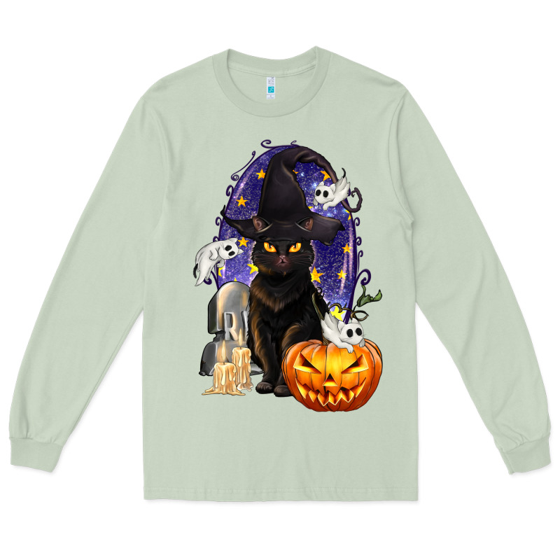 Halloween Cat And Pumpkin Long Sleeve Tee by texasbilliewilder | Teevron