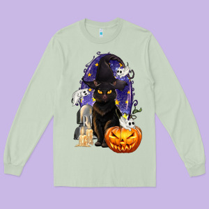 Halloween Cat And Pumpkin Long Sleeve Tee Designed By Texasbilliewilder