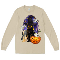 Mushroom Halloween Cat and Pumpkin Long Sleeve Tee - texasbilliewilder
