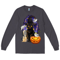 Smoke Halloween Cat and Pumpkin Long Sleeve Tee - texasbilliewilder