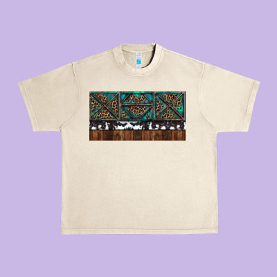 Urban Heavy Tee Rusty Sunflowers with Cowhide and Turquoise