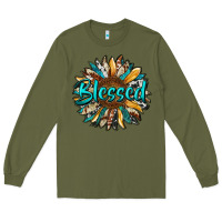 Army Green blessed sunflower Long Sleeve Tee - RanaPortraitStore