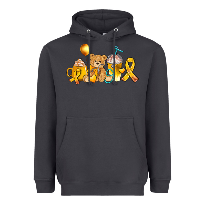 Childhood Cancer Ribbon And Coffee Cups Heavyweight Hoodie by AdoDesignShop | Teevron