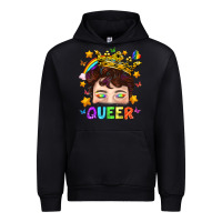 Black LGBTQ+ Queer Portrait With Crown And Rainbow Urban Hoodie - BundleAndBundleShop