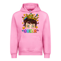Fuchsia Pink LGBTQ+ Queer Portrait With Crown And Rainbow Urban Hoodie - BundleAndBundleShop