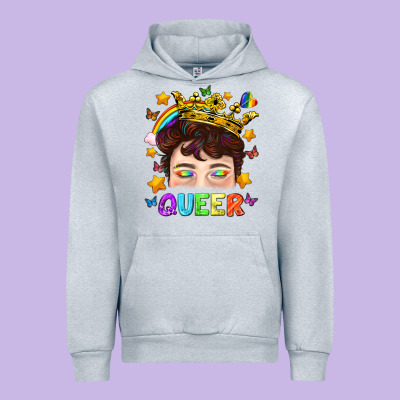 Lgbtq+ Queer Portrait With Crown And Rainbow Urban Hoodie Designed By Bundleandbundleshop