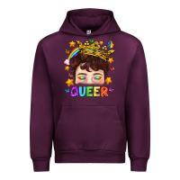 Mauve Wine LGBTQ+ Queer Portrait With Crown And Rainbow Urban Hoodie - BundleAndBundleShop