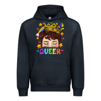Navy LGBTQ+ Queer Portrait With Crown And Rainbow Urban Hoodie - BundleAndBundleShop