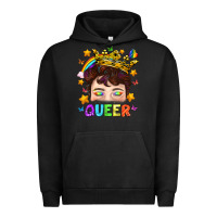 Pigment Black LGBTQ+ Queer Portrait With Crown And Rainbow Urban Hoodie - BundleAndBundleShop