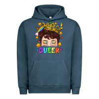 Pigment Midnight Navy LGBTQ+ Queer Portrait With Crown And Rainbow Urban Hoodie - BundleAndBundleShop