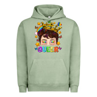Pigment Oil Green LGBTQ+ Queer Portrait With Crown And Rainbow Urban Hoodie - BundleAndBundleShop