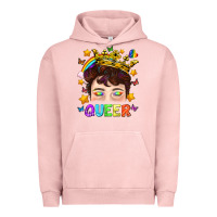 Pigment Salmon LGBTQ+ Queer Portrait With Crown And Rainbow Urban Hoodie - BundleAndBundleShop