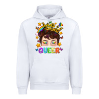 White LGBTQ+ Queer Portrait With Crown And Rainbow Urban Hoodie - BundleAndBundleShop