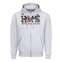 Heather Grey home of the free beacuse of the brave Zipper Hoodie - CowhideDigitalArt
