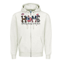 Oatmeal Heather home of the free beacuse of the brave Zipper Hoodie - CowhideDigitalArt