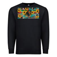 Black western coop animals rooster sunflowers cowhide wooden serape glitter Premium Sweatshirt - Artiststas