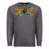 Charcoal Heather western coop animals rooster sunflowers cowhide wooden serape glitter Premium Sweatshirt - Artiststas