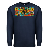 Navy western coop animals rooster sunflowers cowhide wooden serape glitter Premium Sweatshirt - Artiststas