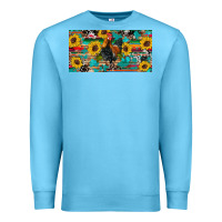 Ocean Blue western coop animals rooster sunflowers cowhide wooden serape glitter Premium Sweatshirt - Artiststas
