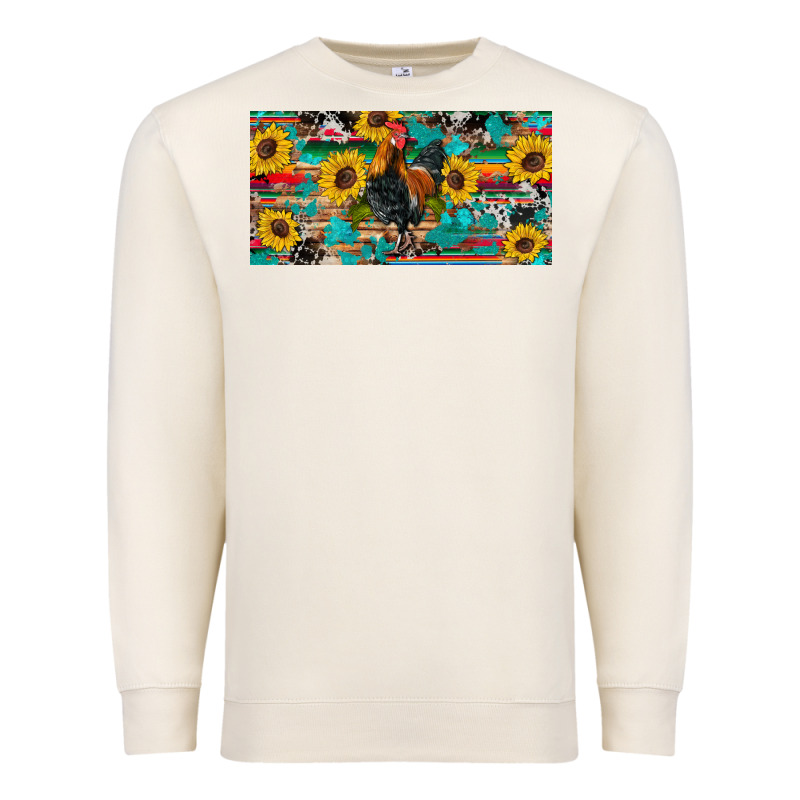 Western Coop Animals Rooster Sunflowers Cowhide Wooden Serape Glitter Premium Sweatshirt by Artiststas | Teevron