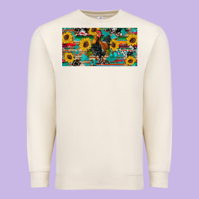 Western Coop Animals Rooster Sunflowers Cowhide Wooden Serape Glitter Premium Sweatshirt Designed By Artiststas