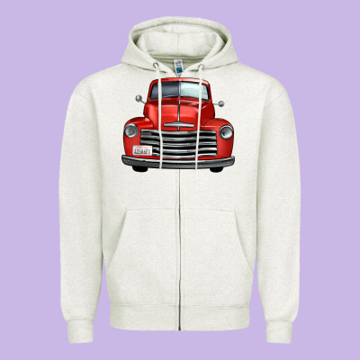 Western Red Truck Front View Zipper Hoodie Designed By Fadigitalartstudio