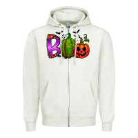 Oatmeal Heather boo halloween Zipper Hoodie - RacoonDesign