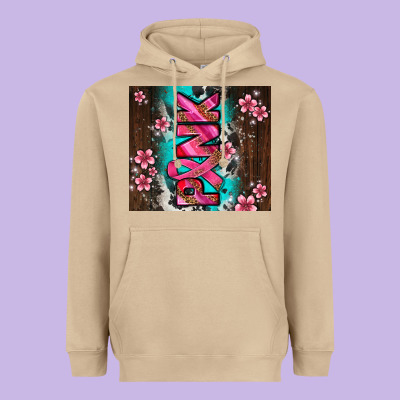 Western Pattern Pink With Floral Cancer Ribbon Heavyweight Hoodie Designed By Adodesignshop