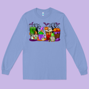 Halloween Gnomes Coffee Cups Long Sleeve Tee Designed By Texasbilliewilder