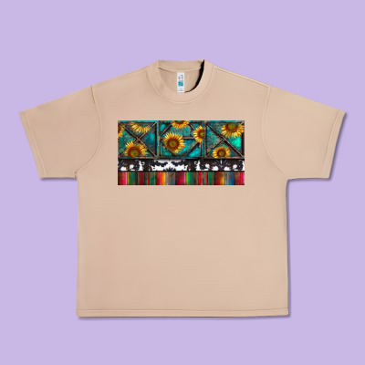 Urban Heavy Tee Rusty Sunflowers with Cowhide and Turquoise