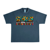 Midnight Navy Rusty Sunflowers with Cowhide and Turquoise Urban Heavy Tee - RanaPortraitStore