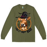 Army Green Halloween Cow Moo I Mean Boo Long Sleeve Tee - texasbilliewilder