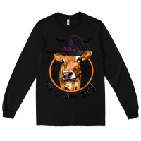 Black Halloween Cow Moo I Mean Boo Long Sleeve Tee - texasbilliewilder
