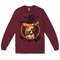 Burgundy Halloween Cow Moo I Mean Boo Long Sleeve Tee - texasbilliewilder