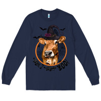 Navy Halloween Cow Moo I Mean Boo Long Sleeve Tee - texasbilliewilder
