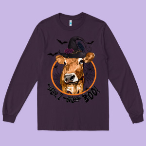 Halloween Cow Moo I Mean Boo Long Sleeve Tee Designed By Texasbilliewilder