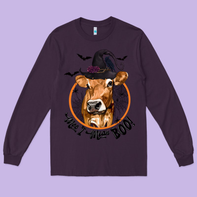 Halloween Cow Moo I Mean Boo Long Sleeve Tee Designed By Texasbilliewilder