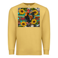Antique Gold western coop animals rooster sunflowers cowhide wooden serape glitter Premium Sweatshirt - Artiststas