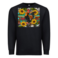 Black western coop animals rooster sunflowers cowhide wooden serape glitter Premium Sweatshirt - Artiststas