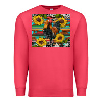 Cardinal western coop animals rooster sunflowers cowhide wooden serape glitter Premium Sweatshirt - Artiststas