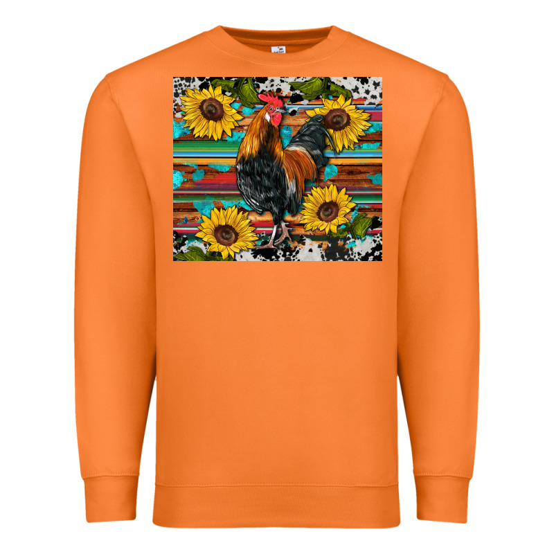 Western Coop Animals Rooster Sunflowers Cowhide Wooden Serape Glitter Premium Sweatshirt by Artiststas | Teevron