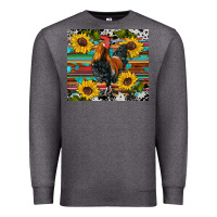 Charcoal Heather western coop animals rooster sunflowers cowhide wooden serape glitter Premium Sweatshirt - Artiststas