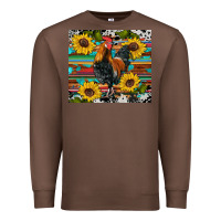 Chestnut western coop animals rooster sunflowers cowhide wooden serape glitter Premium Sweatshirt - Artiststas
