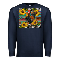 Navy western coop animals rooster sunflowers cowhide wooden serape glitter Premium Sweatshirt - Artiststas