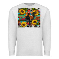 Oatmeal Heather western coop animals rooster sunflowers cowhide wooden serape glitter Premium Sweatshirt - Artiststas