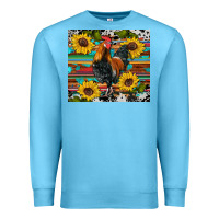 Ocean Blue western coop animals rooster sunflowers cowhide wooden serape glitter Premium Sweatshirt - Artiststas